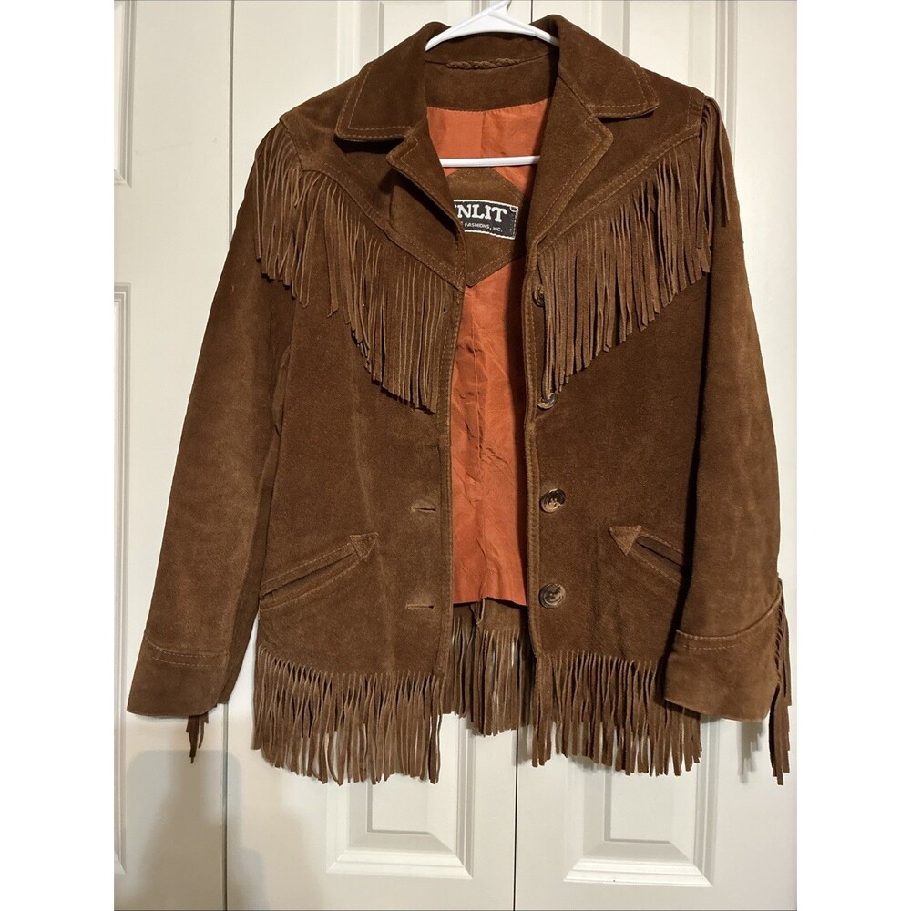 VINTAGE Winlit Leather Jacket Women Small Brown Suede Fringe Genuine Western 70s